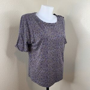 Sessun Aleria Purple Multicolor Button Short Sleeeve Shirt Blouse Women’s Sz M